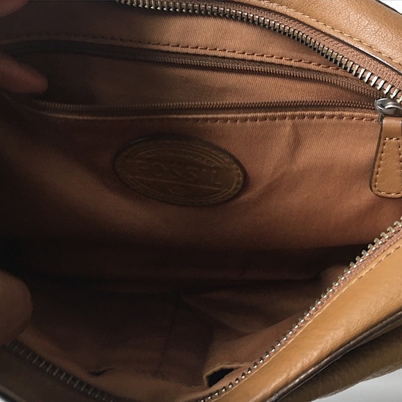 Fossil Riley Carmel Brown Leather Double Buckle Crossbody Bag - Picture 4 of 6